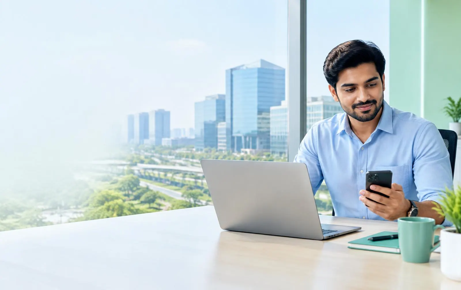 Salaried professional in a modern Noida office exploring a personal loan